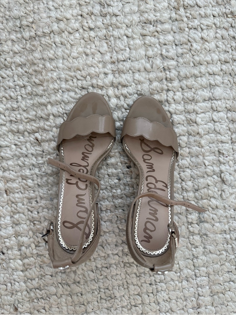 Sam Edelman Taupe Scalloped Ankle-Strap Flats